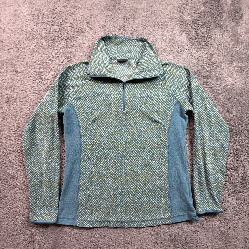 Columbia Fleece Pullover Womens M Green Blue Excellent 1/4 Zip Mock Neck Top